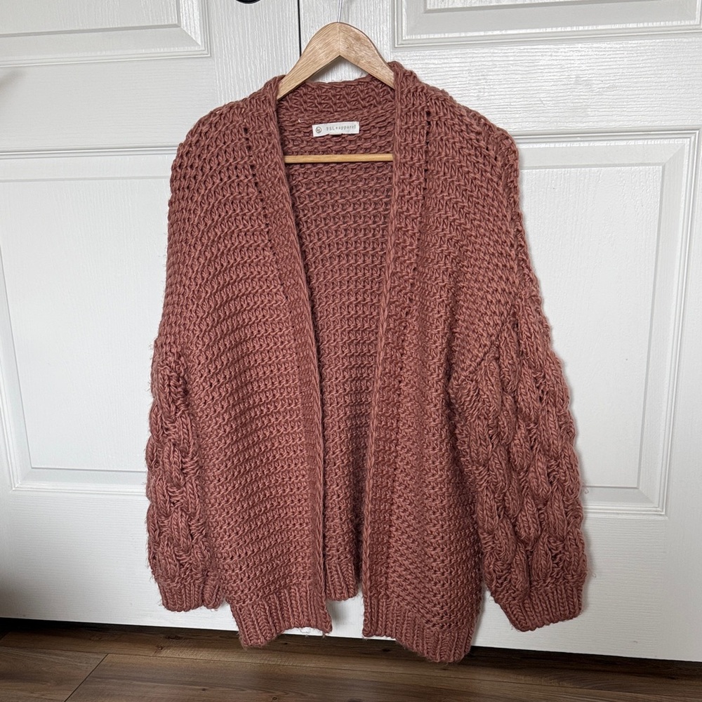 Open-Front Chunky Knit Cardigan Sweater - Rosewood
